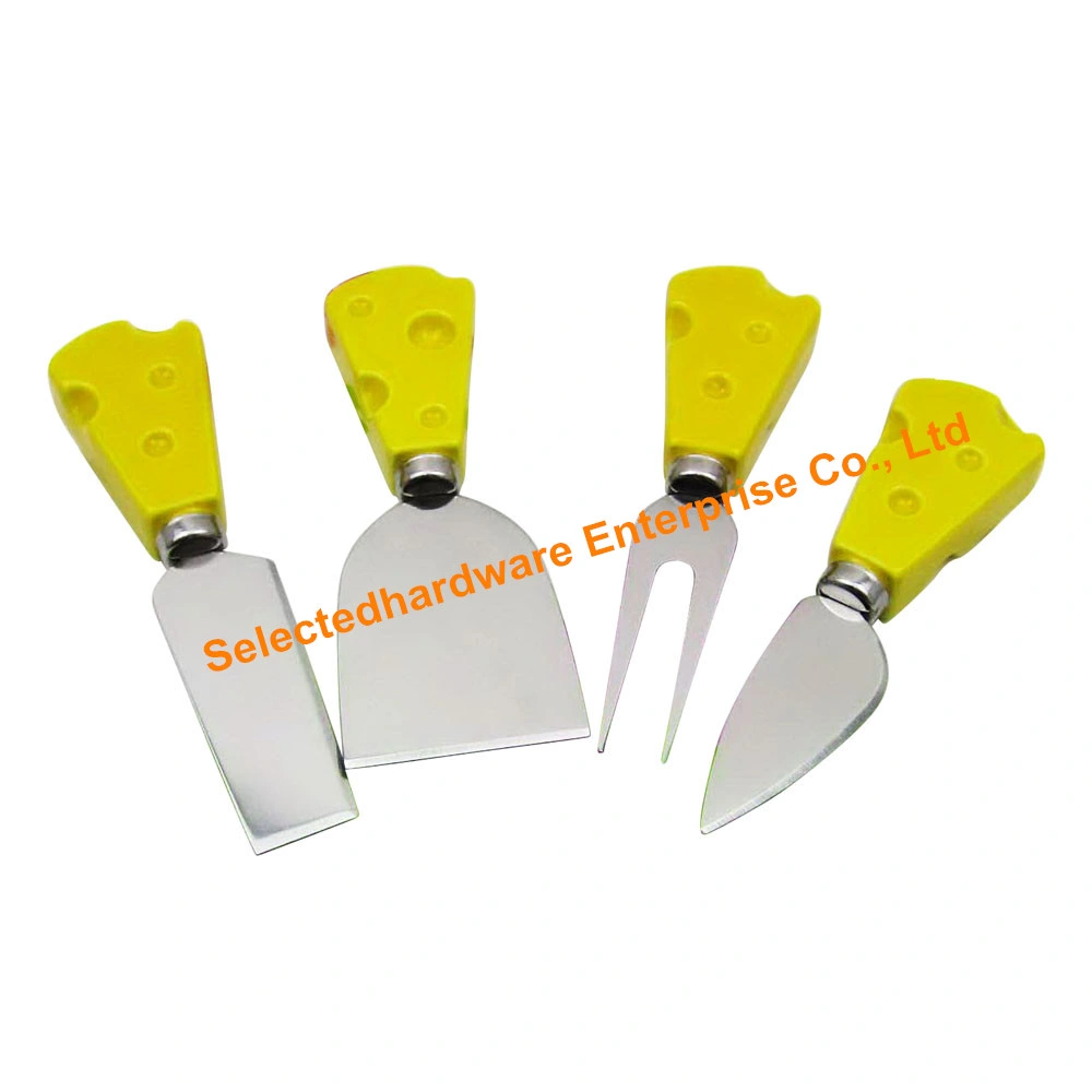 4PCS Yellow Ceramic Handle Cheese Knife and Fort Set Stainless Steel Blade